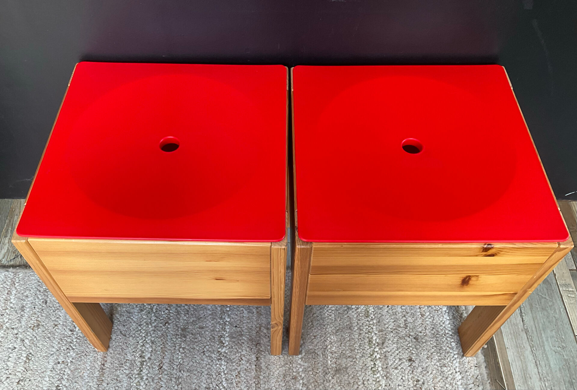 Paire de tabourets-coffres vintage IKEA en pin massif