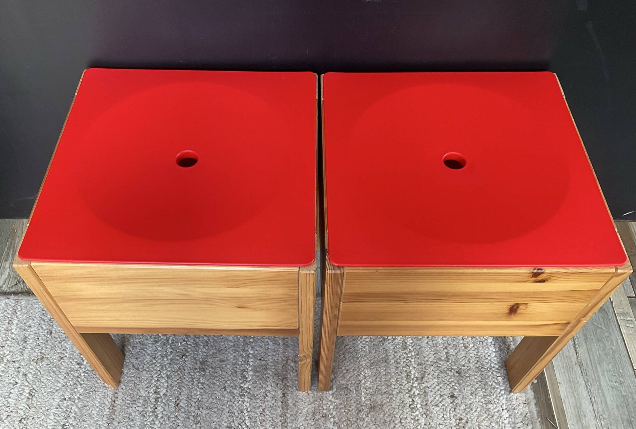 Pair of vintage IKEA pine solid wood stool chests.