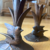 Carved wooden bird candlesticks - Black Forest