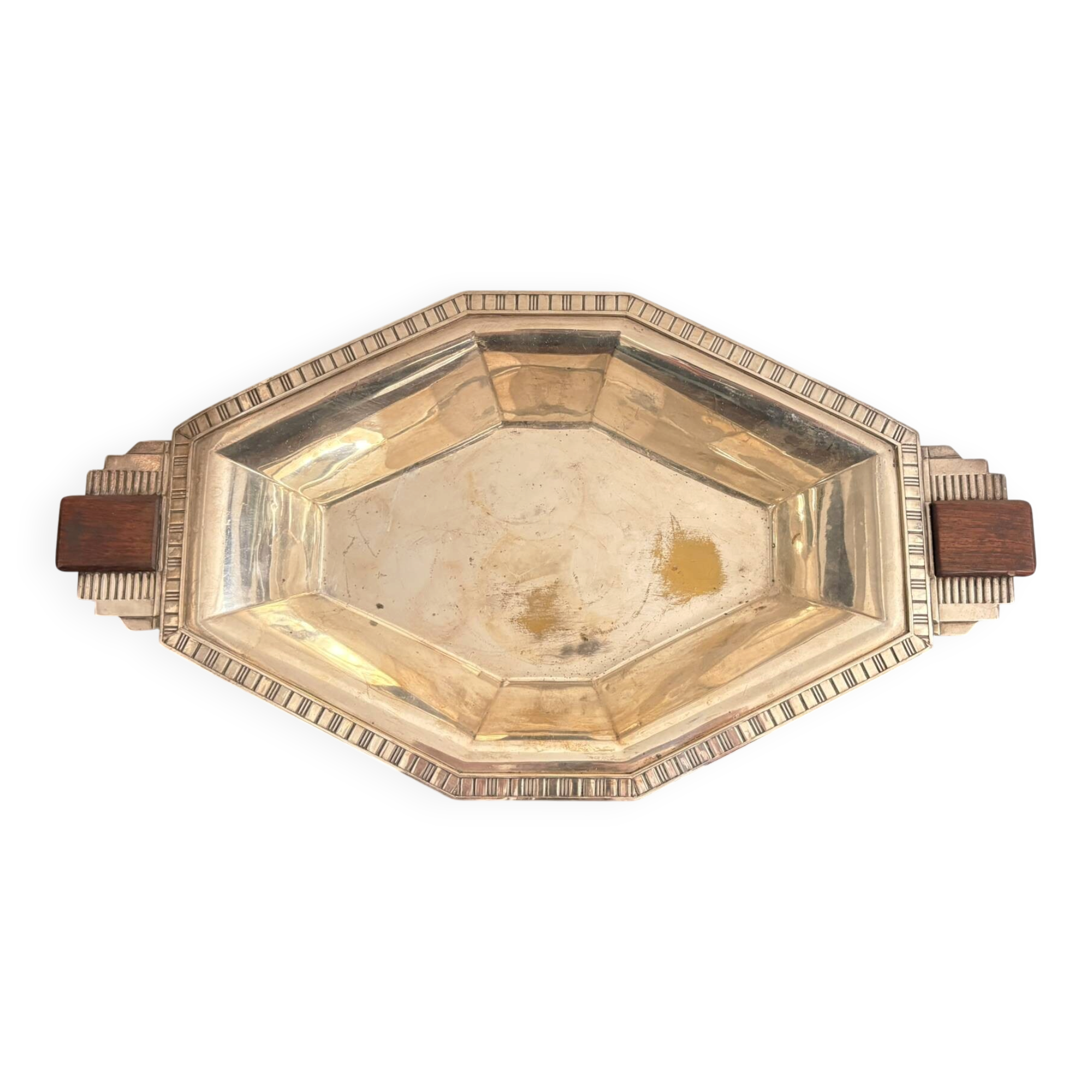 Plateau Flat Basket Bread Fruit Vegetable Art Deco Silver Metal