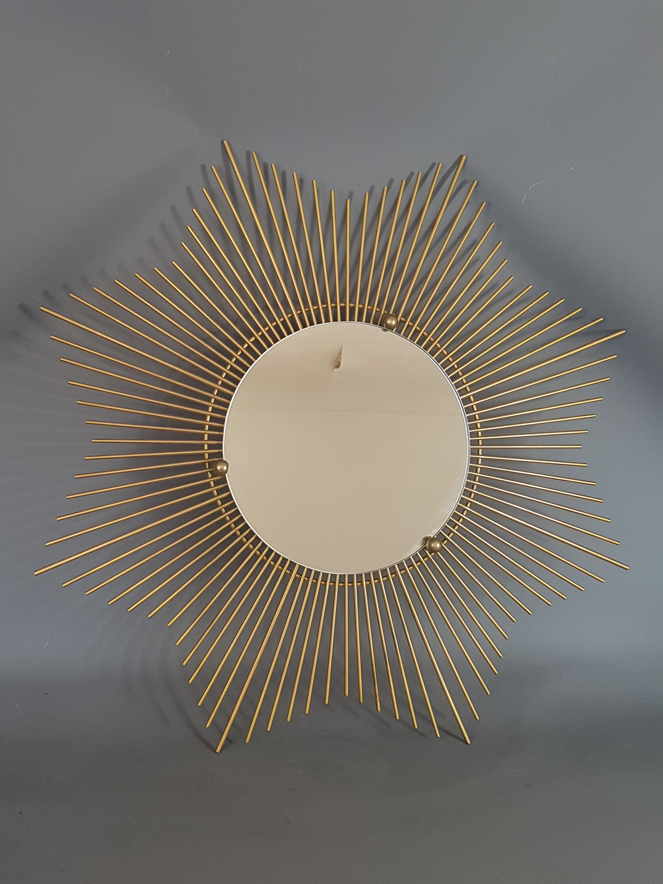 Large golden starry sun mirror vintage 70s 68cm