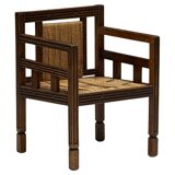 Art Deco Wooden Armchair with Rush Seat, France, 1920s
