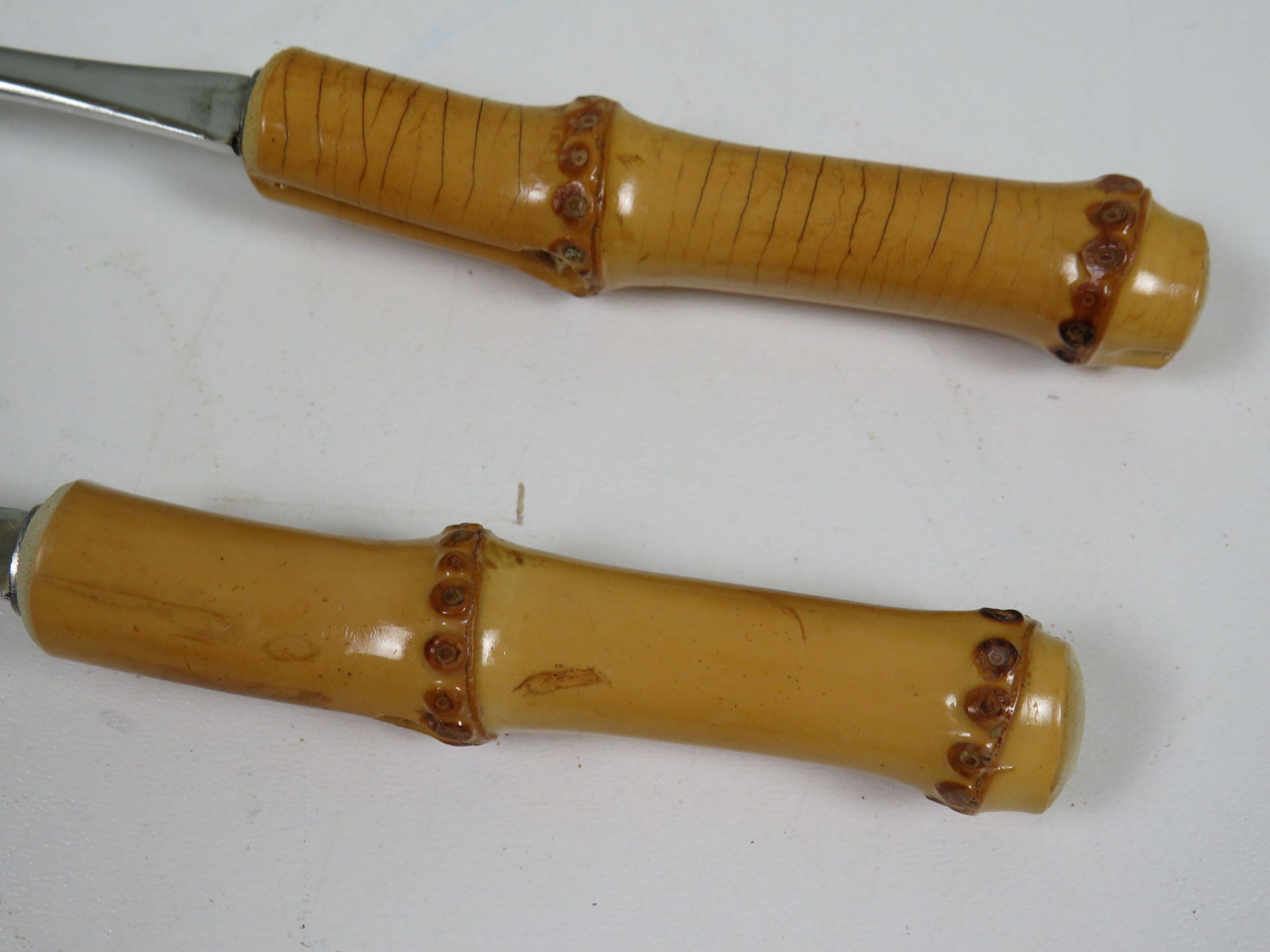 Vintage salad service Solingen in stainless steel and bamboo – Germany