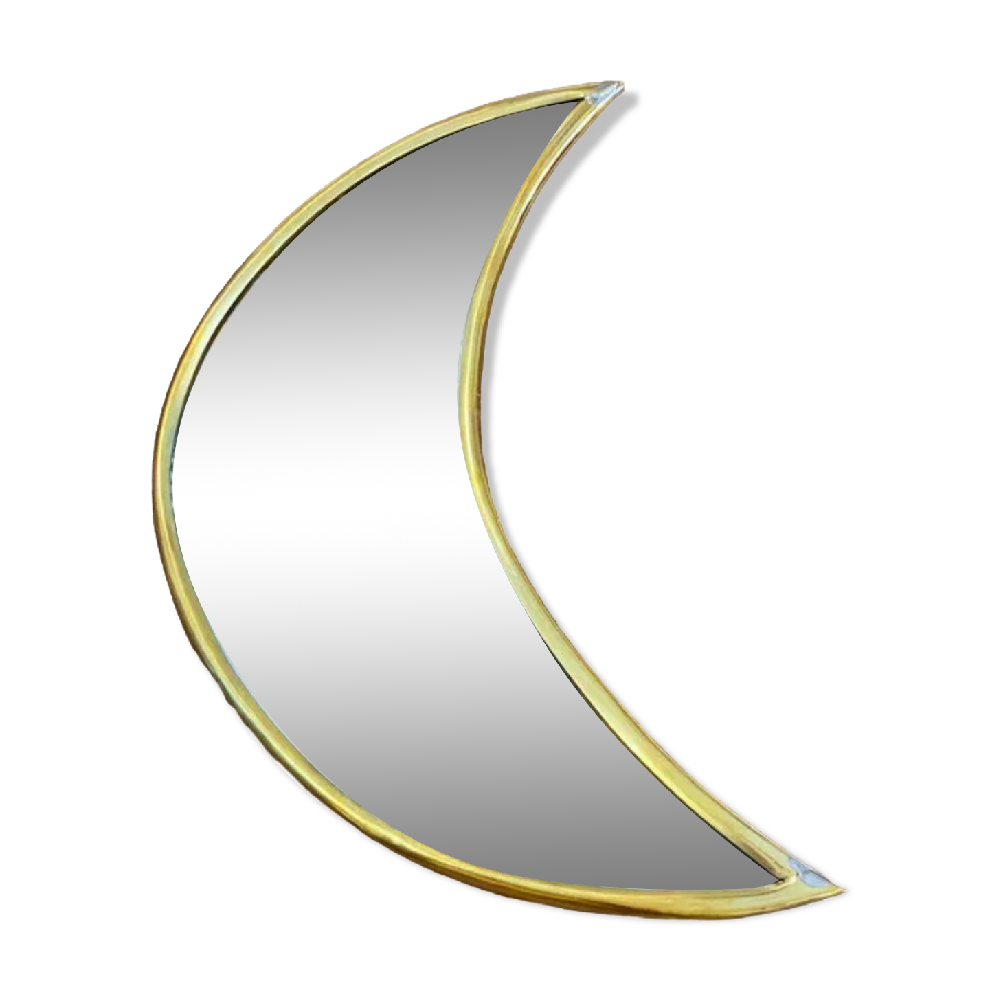 Moon-shaped gilded brass wall mirror, 24x9 cm