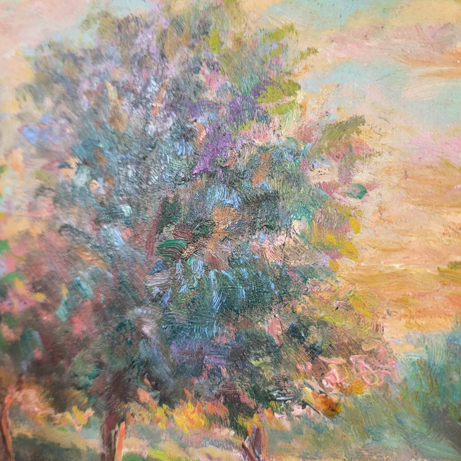 Table Painting Old landscape signed circa 1960