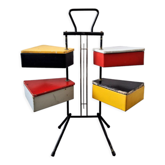 Multicolored wood and metal sewing box stand by Joos Teders for Metalux (attr.), Netherlands 1950's