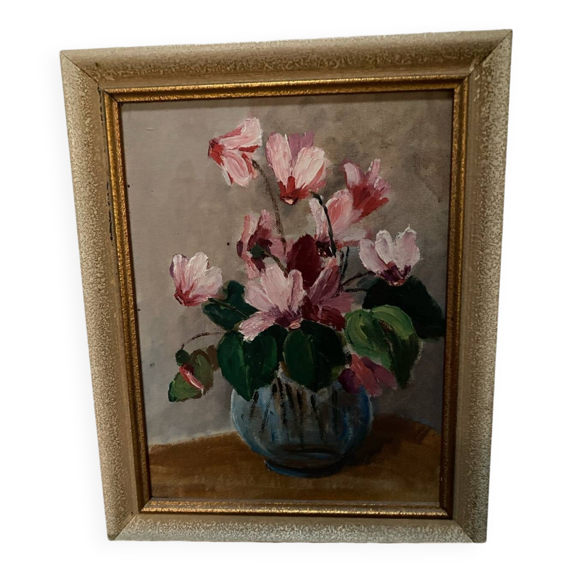 Small old framed oil on cardboard