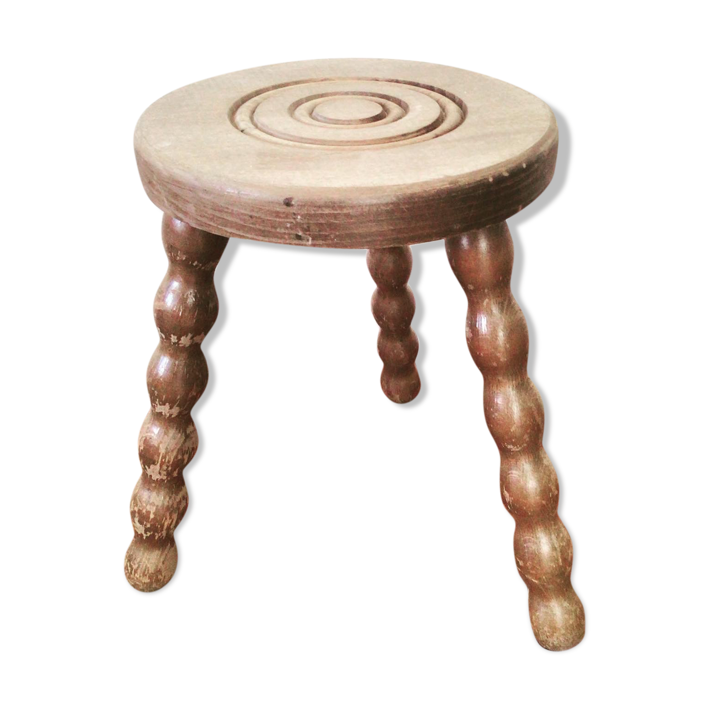 Turned wooden milking stool
