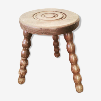 Tabouret de traite en bois tourné