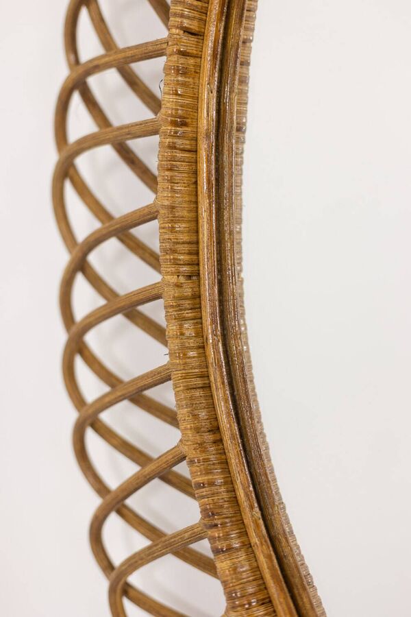 Paire de miroirs rond en rotin à entrelacs. Années 1980.