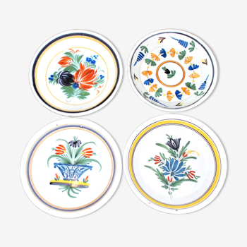 Lot 4 assiettes Calotte en Faïence ancienne polychrome Quimper? Malicorne? Rouen?