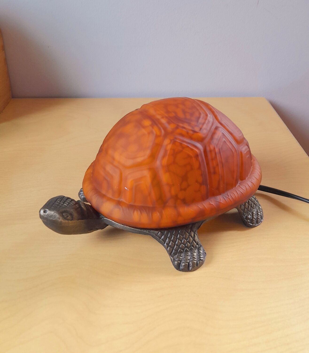 Glass and brass turtle lamp