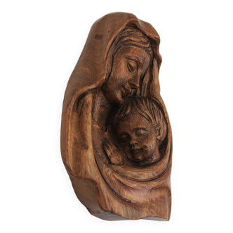 Sculpture bois vierge à l'enfant