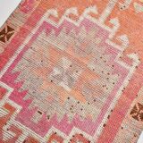 Soft Orange & Pink Star Pattern Handmade Wool Runner Rug, 99x338 Cm