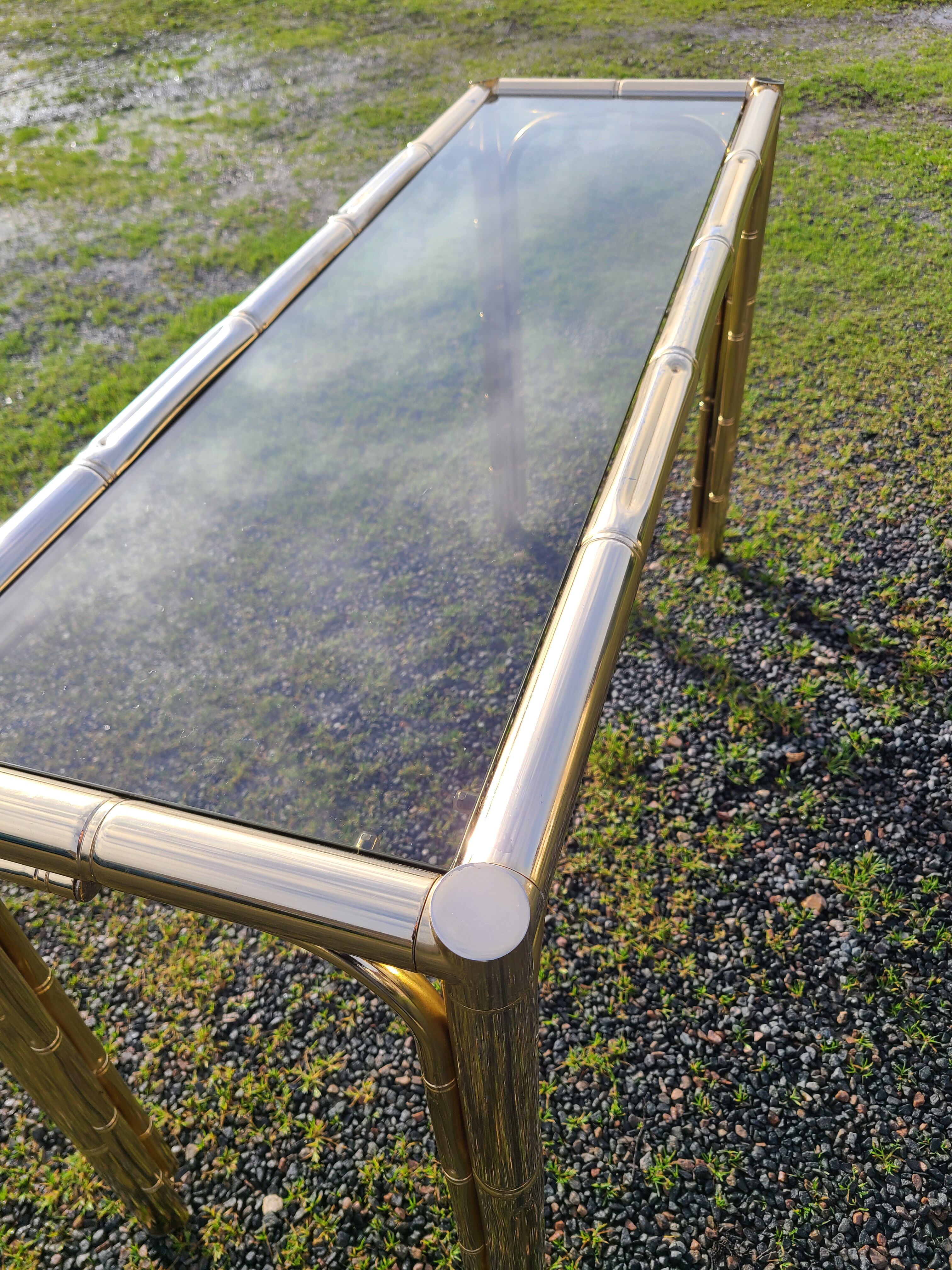 Gold console and vintage smoked glass, imitation bamboo 1970