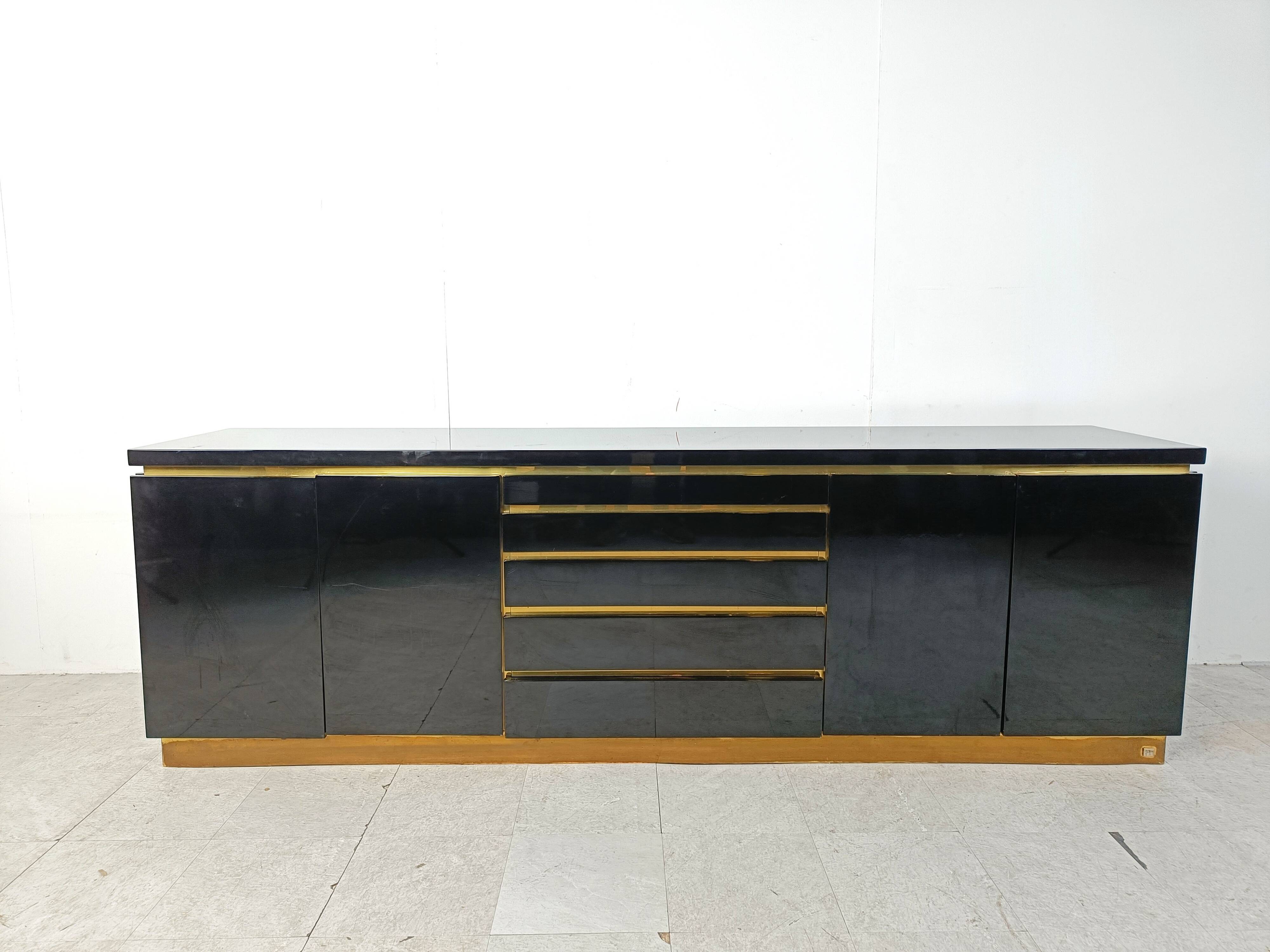 Brass and lacquer sideboard by Jean Claude Mahey, 1970s