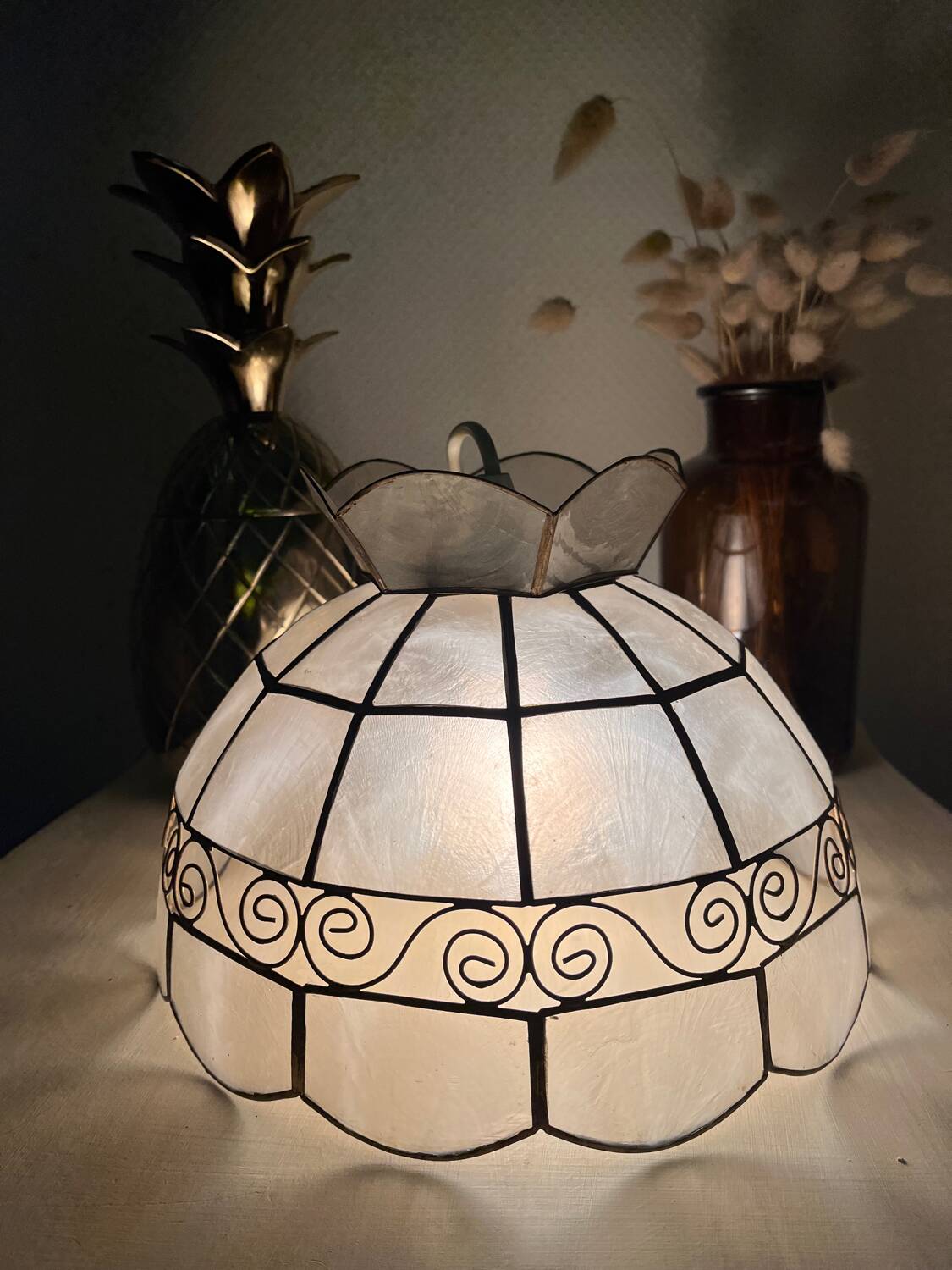 Vintage mother-of-pearl and brass pendant light