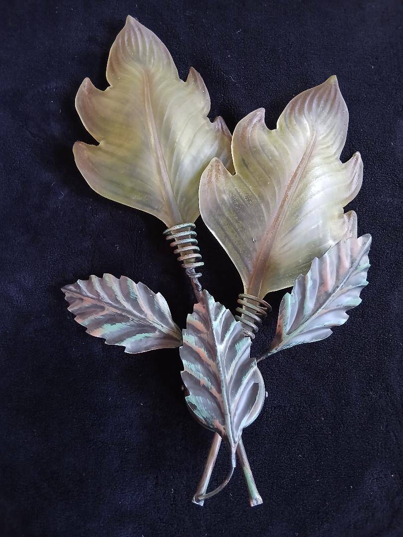 giant painted metal wall lamp Murano glass leaf design 63cm