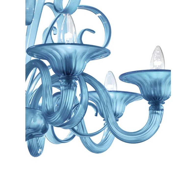 Contemporary Venetian Blue Satin Murano Glass Chandelier