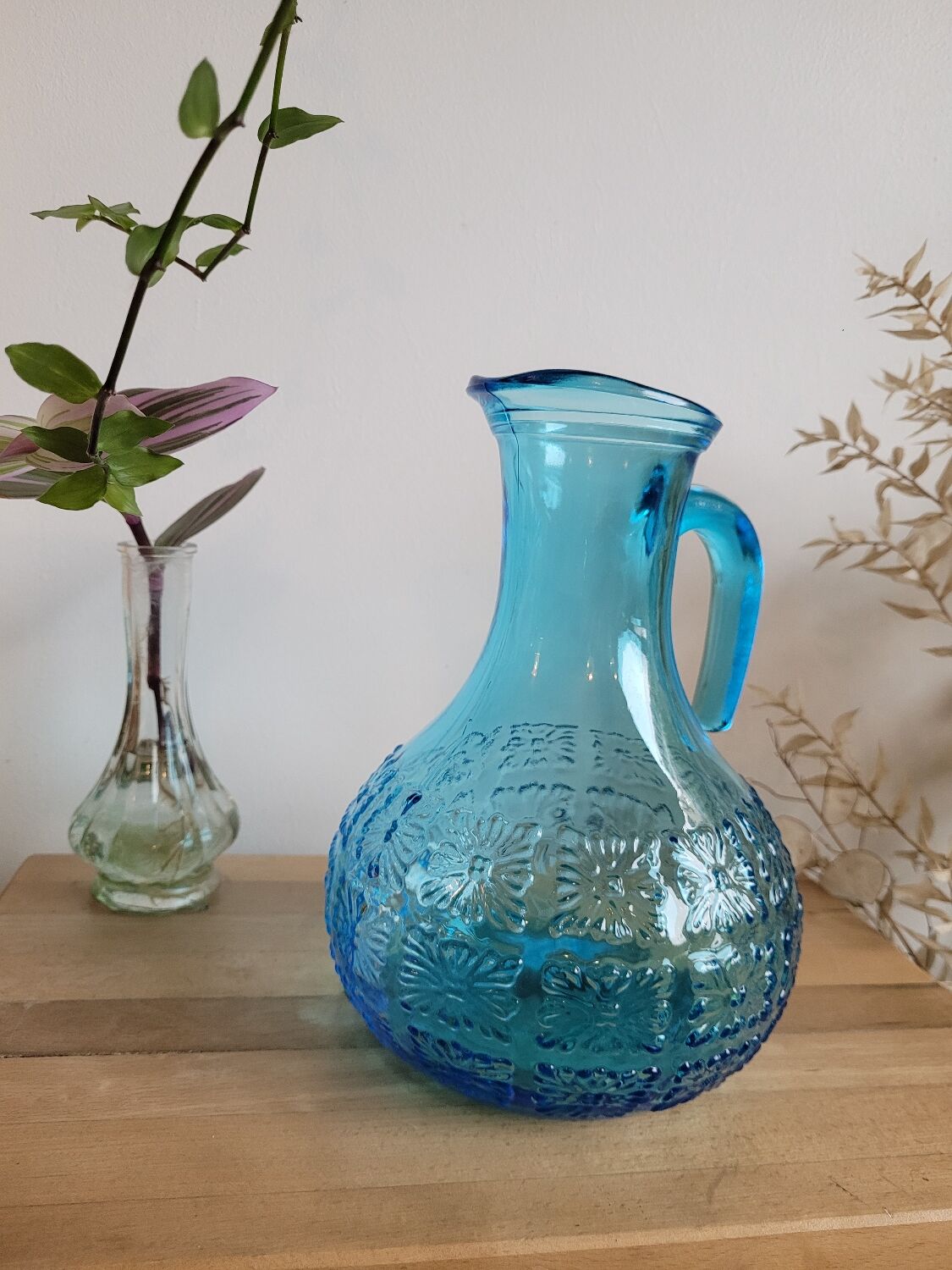 Blue molded glass decanter