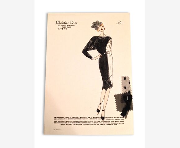 Dior: rare dessin / croquis ancien de mode haute couture original | Selency