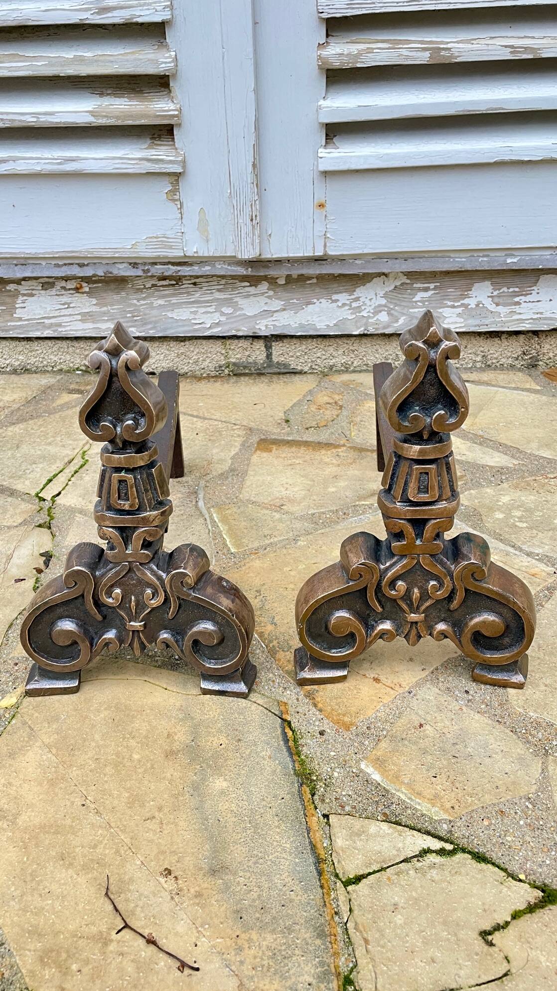 Paire de CHENETS Laiton Massif VINTAGE