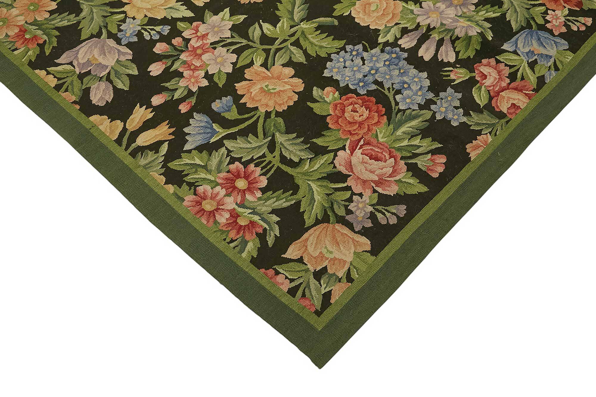 Handmade European Vintage Aubusson Kilim 238 cm x 306 cm