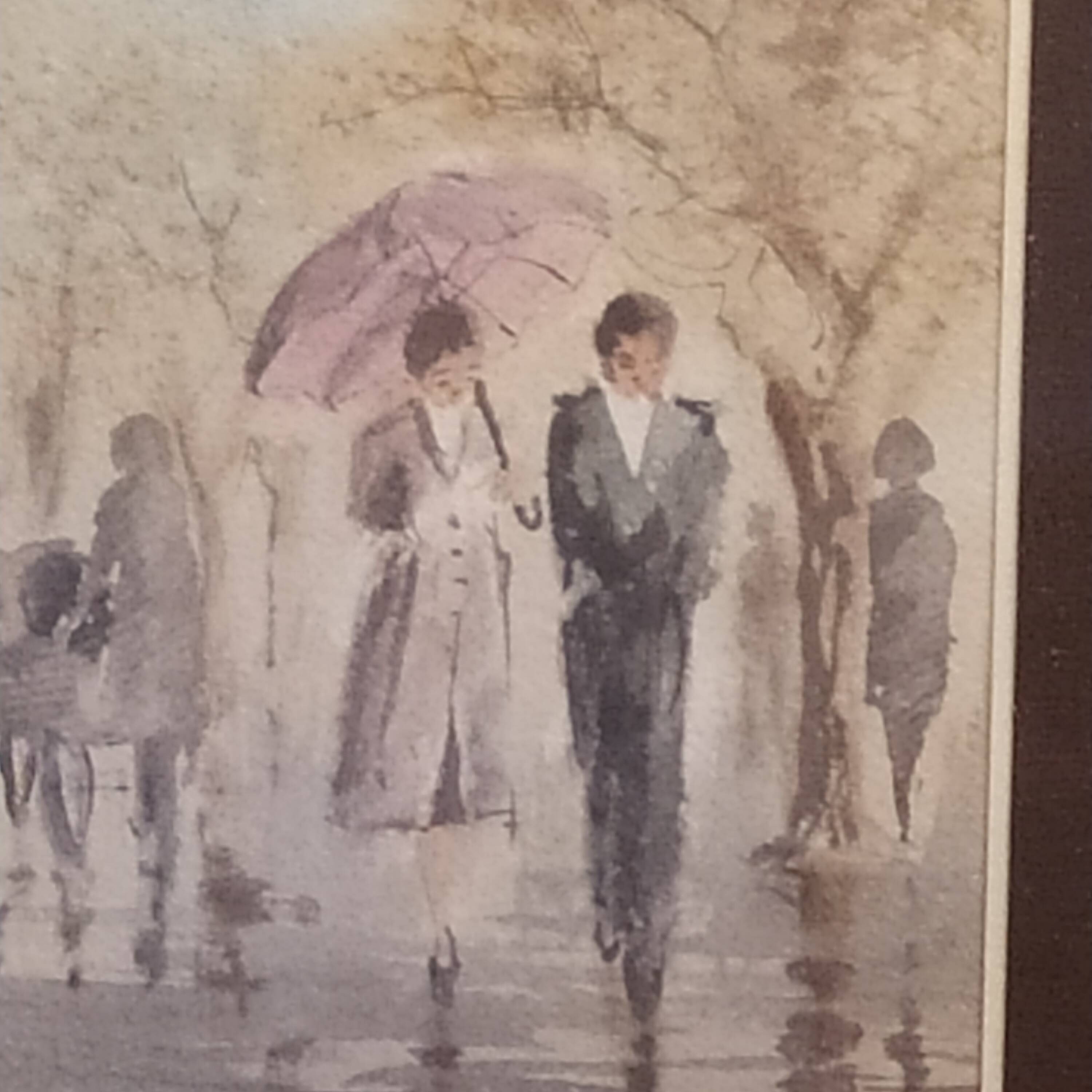 aquarelle signée Maurice Fillonneau (1930-2000) intitulée la Pluie