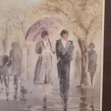 aquarelle signée Maurice Fillonneau (1930-2000) intitulée la Pluie