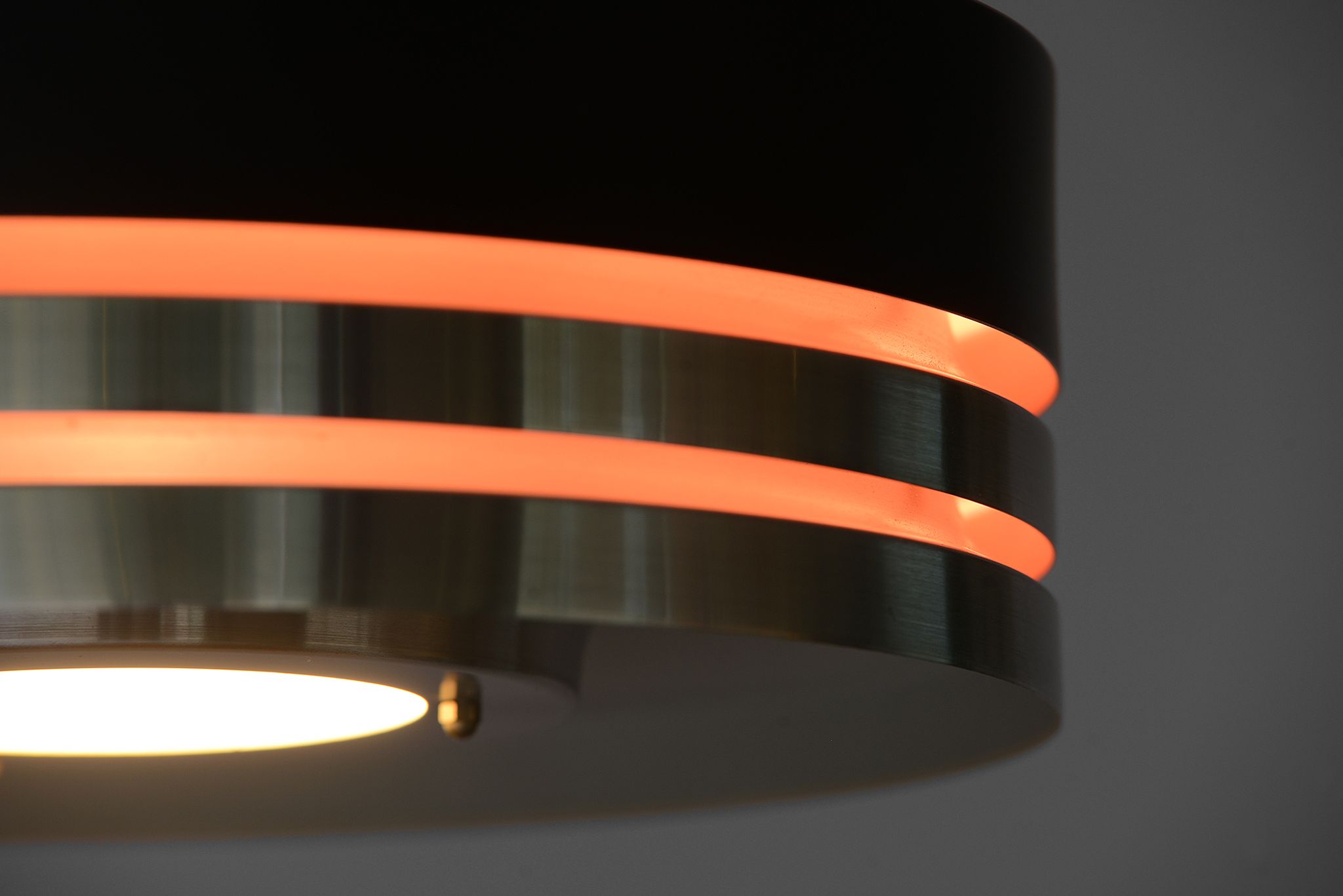 Pendant light in brushed aluminium and black by Carl Thore for Granhaga. Sweden 1960s.