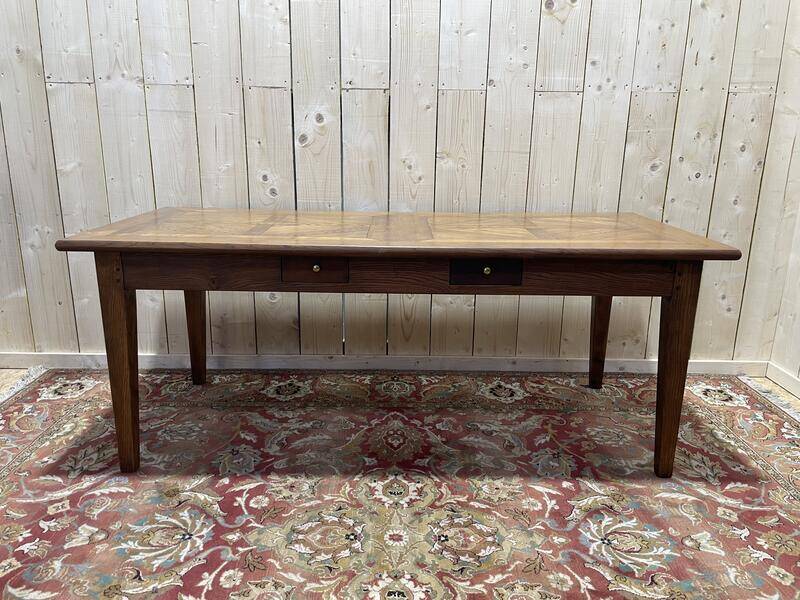 Table de ferme en chêne parqueté