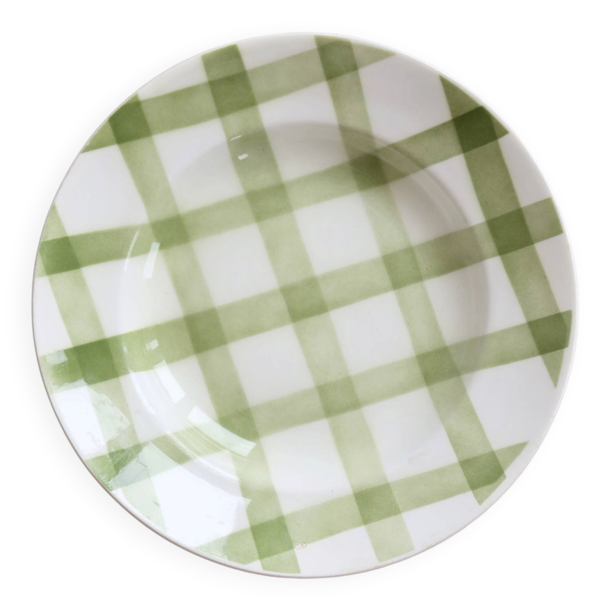 Vintage hollow plate earthenware - Green Tablecloth model - Moulin des Loups