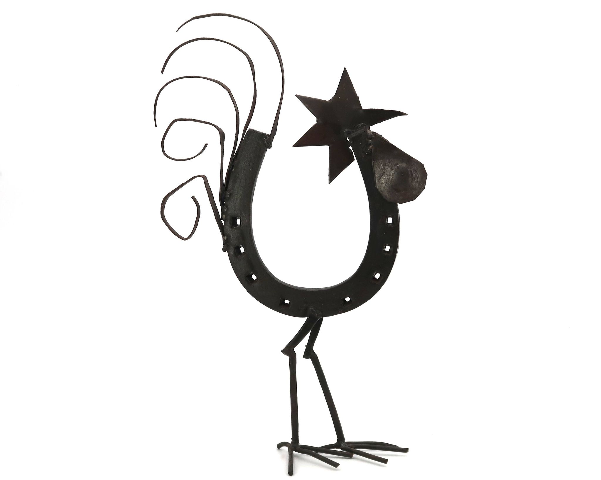 Sculpture d'Art populaire, coq en métal, années 50