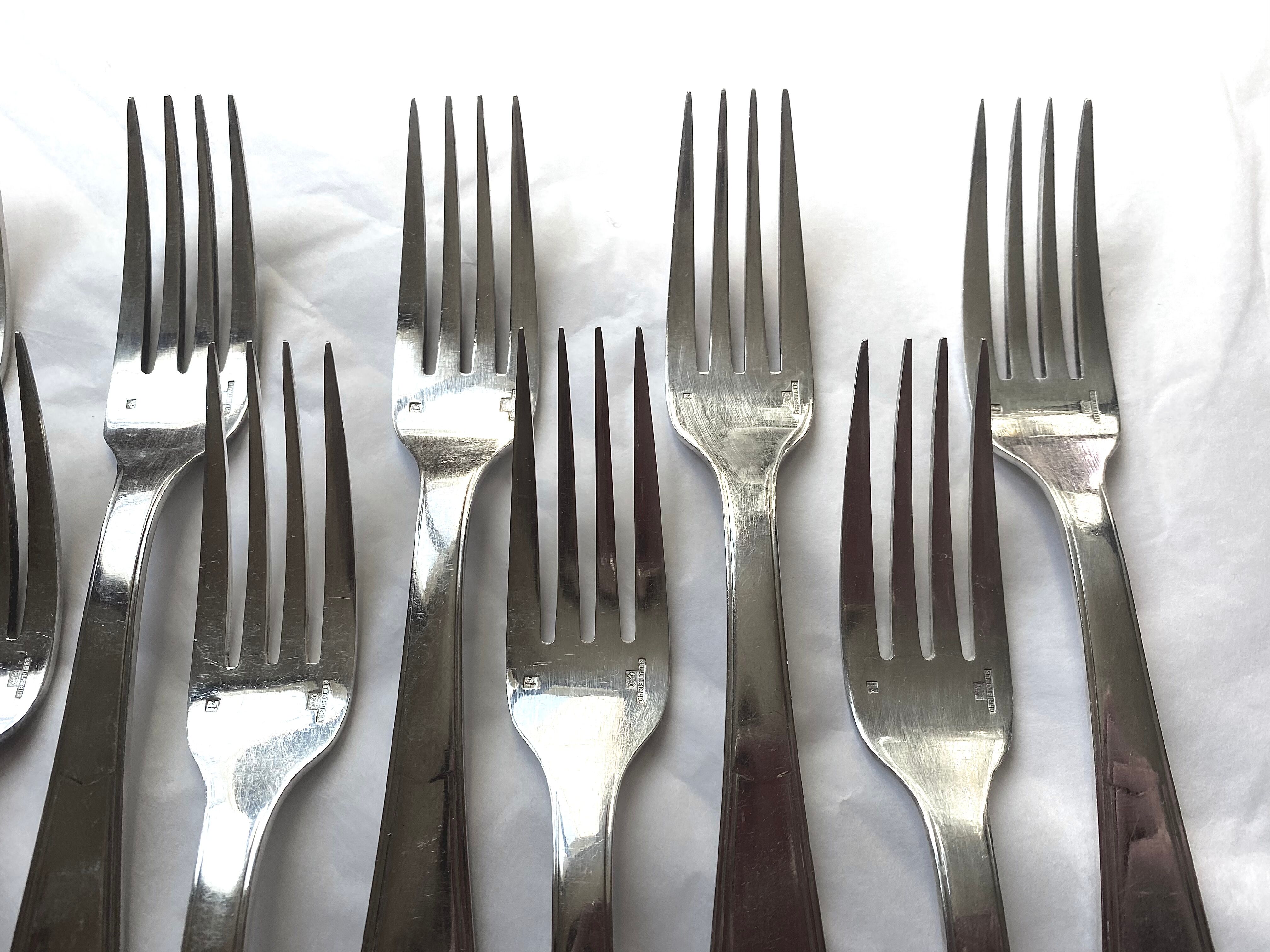 Christofle cutlery set - 11 fourchettes de table et 11 cuillères à soupe - Art déco - Métal argenté