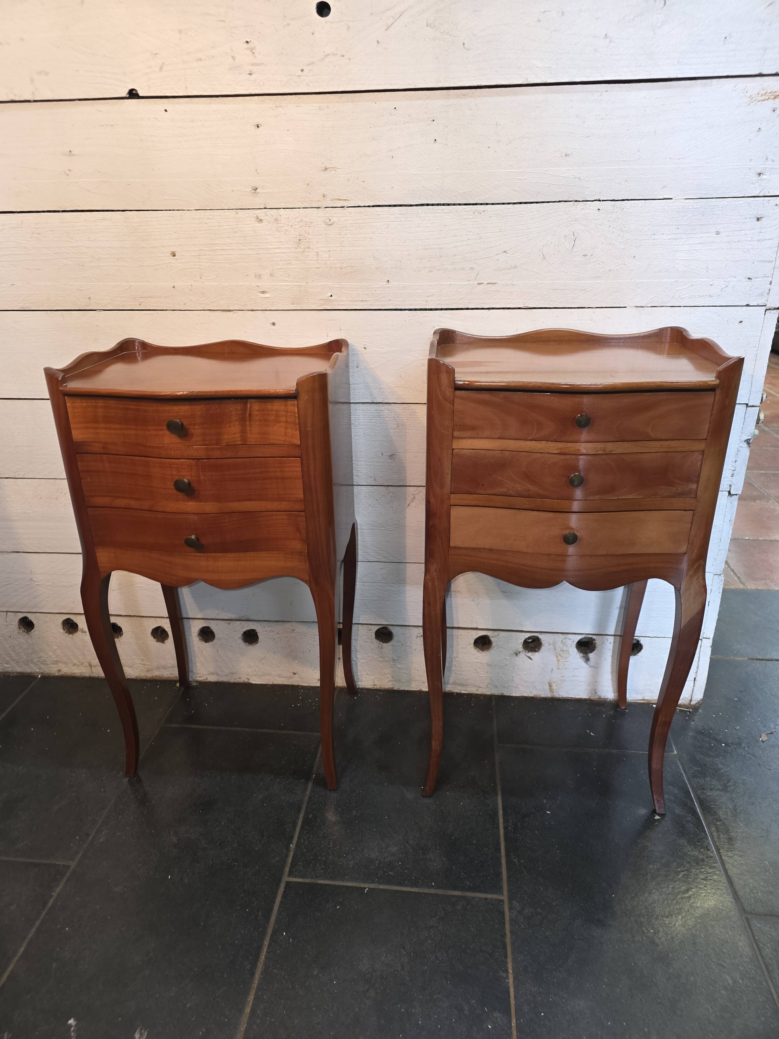 Pair of Louis XV style cherrywood bedside tables