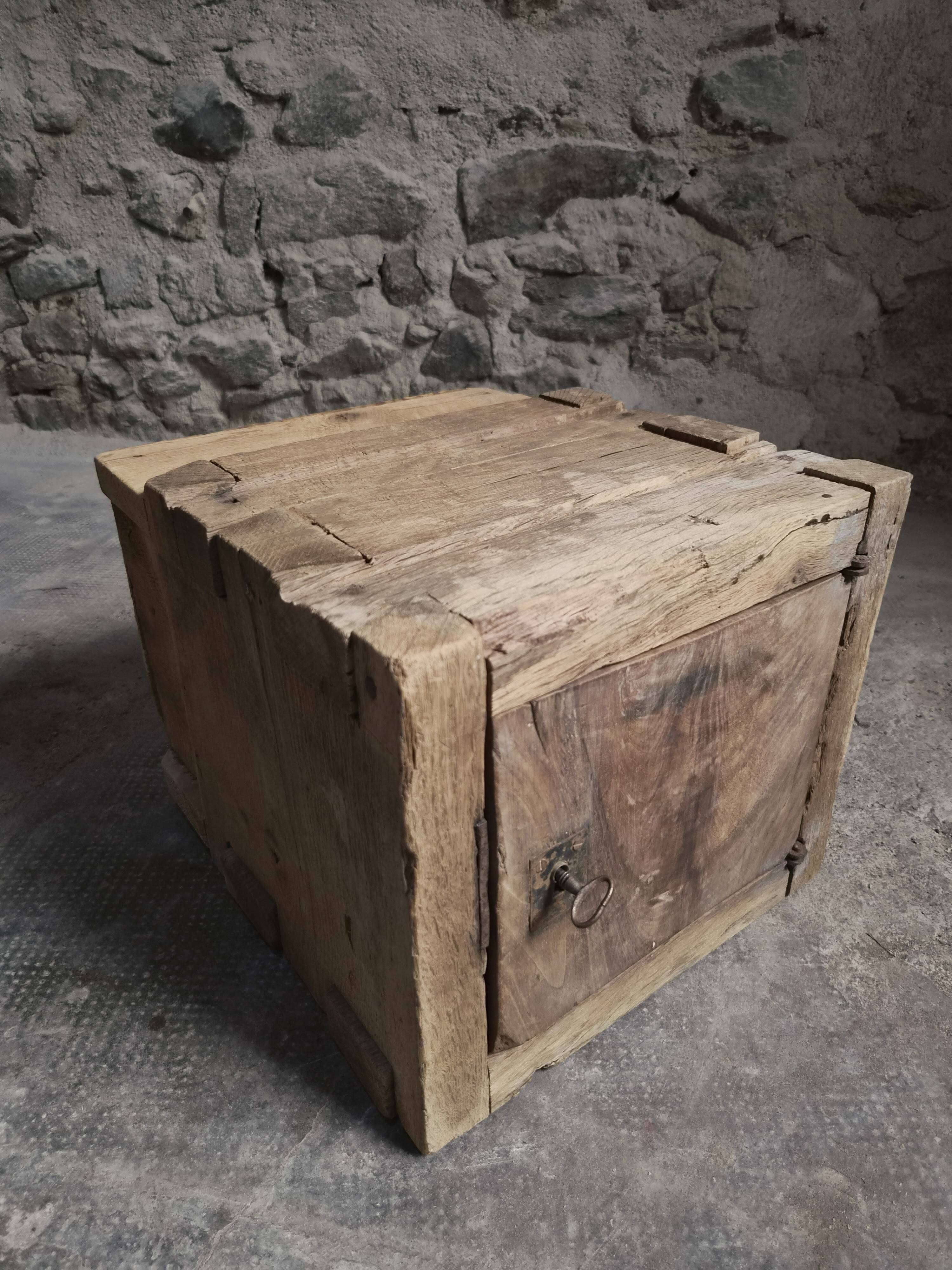French antique oak safe, lockable rustic chest, circa 1750–1850.