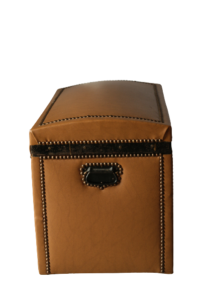 Antique curved trunk in wood and brown imitation leather