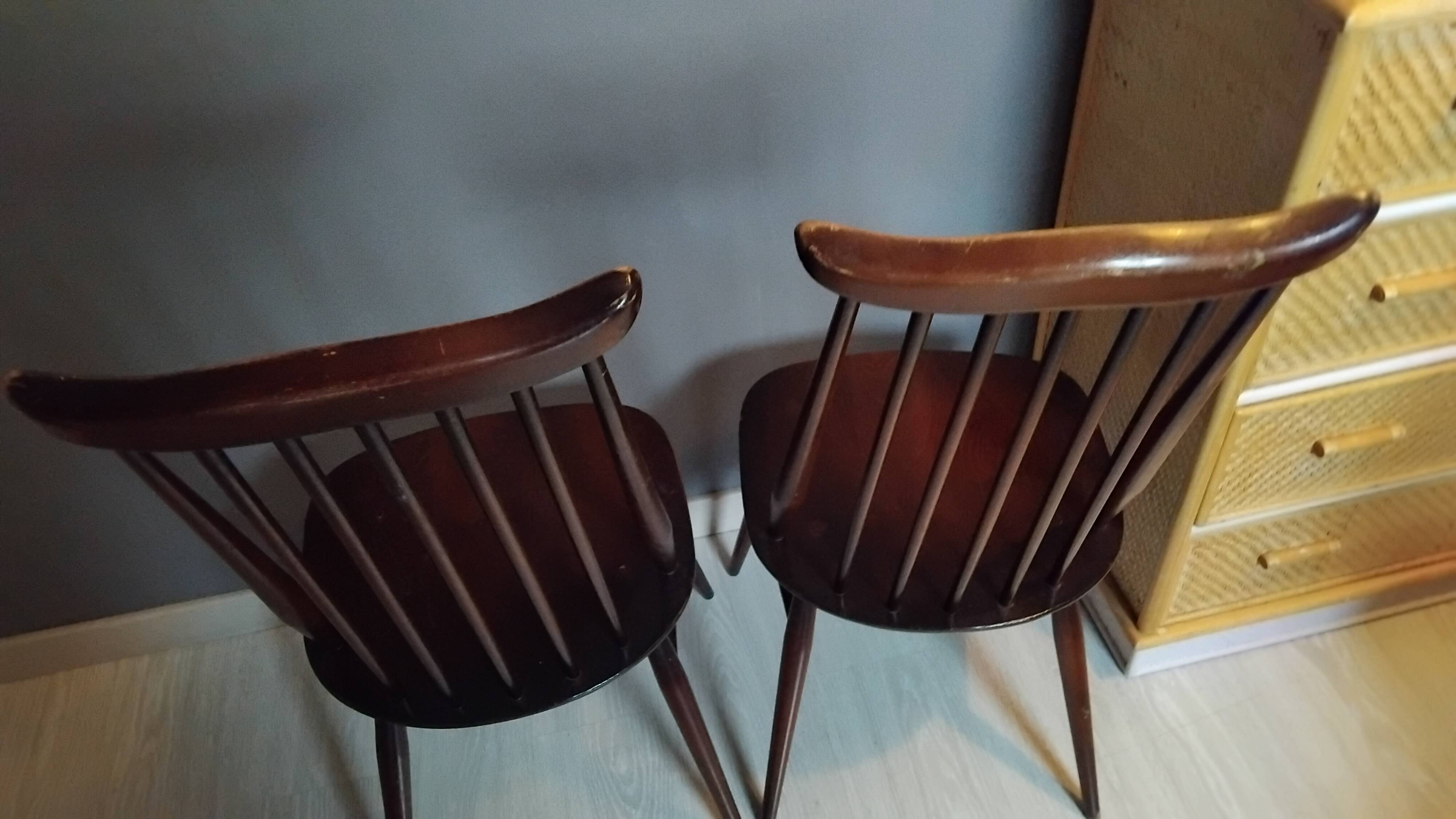 Pair of Ercol Goldsmith Scandinavian chairs from the 1960s.