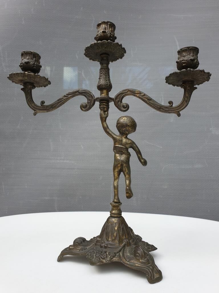 "Il mio bel foco" pair of candlesticks XIXth cherubs 3 torchieres