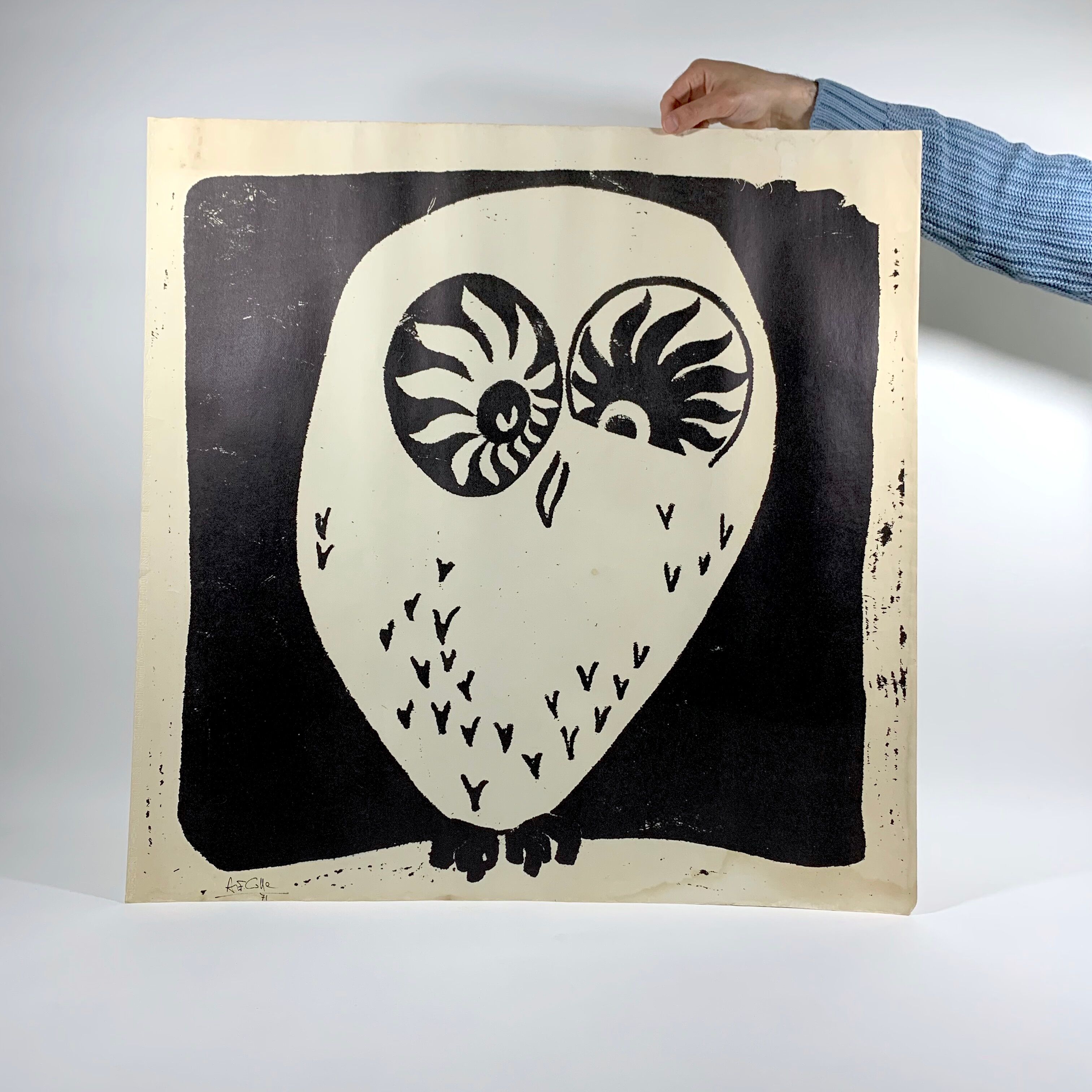 Lithograph "The Owl" black and white - Modern art