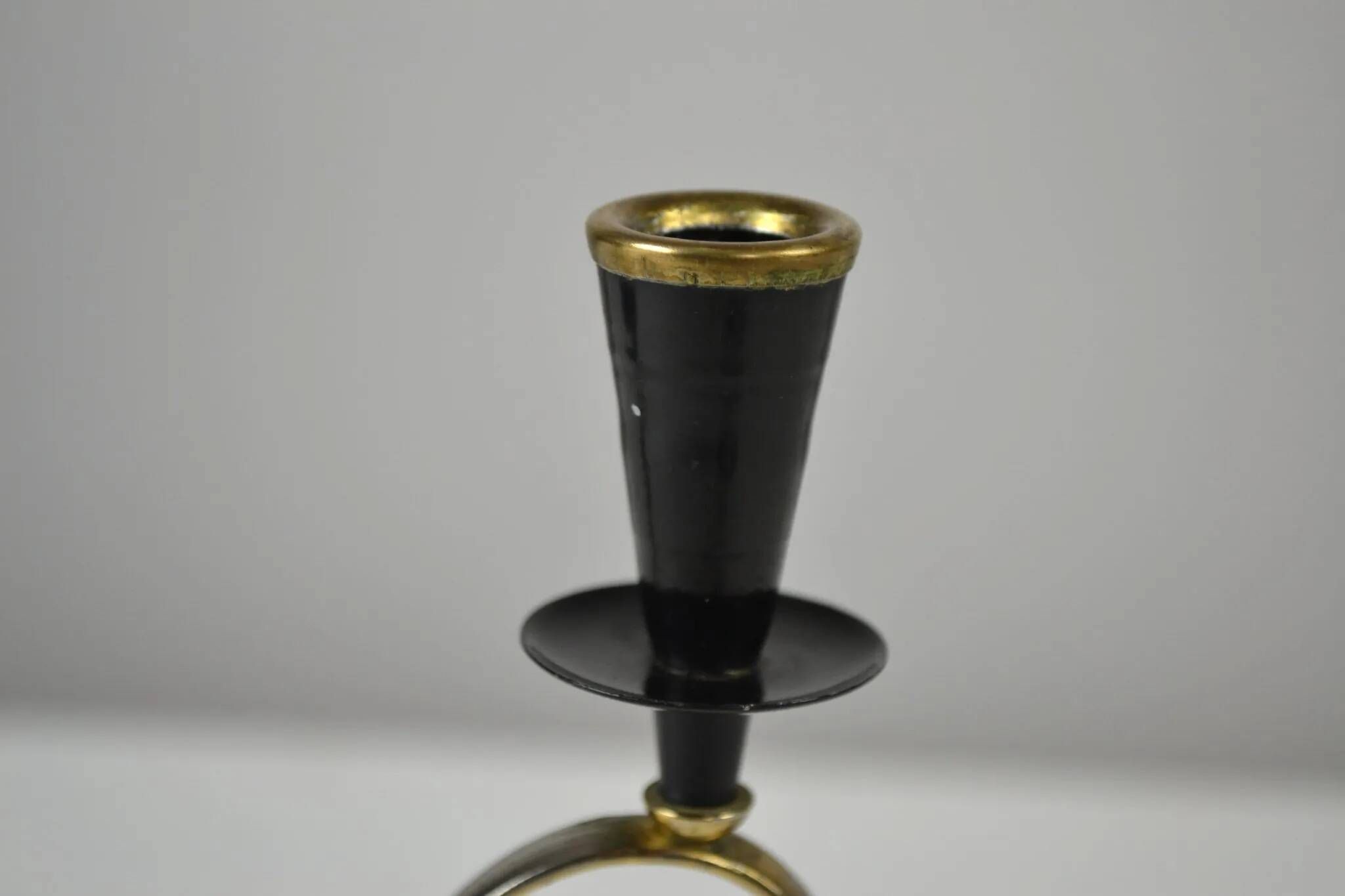 Brass Candelabra with Art Glass Base by Gunnar Ander for Ystad-Metall, Sweden, 1950s