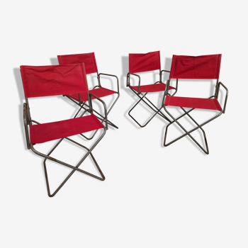 Lot 4 Renolux camping armchairs folding iron and red fabric