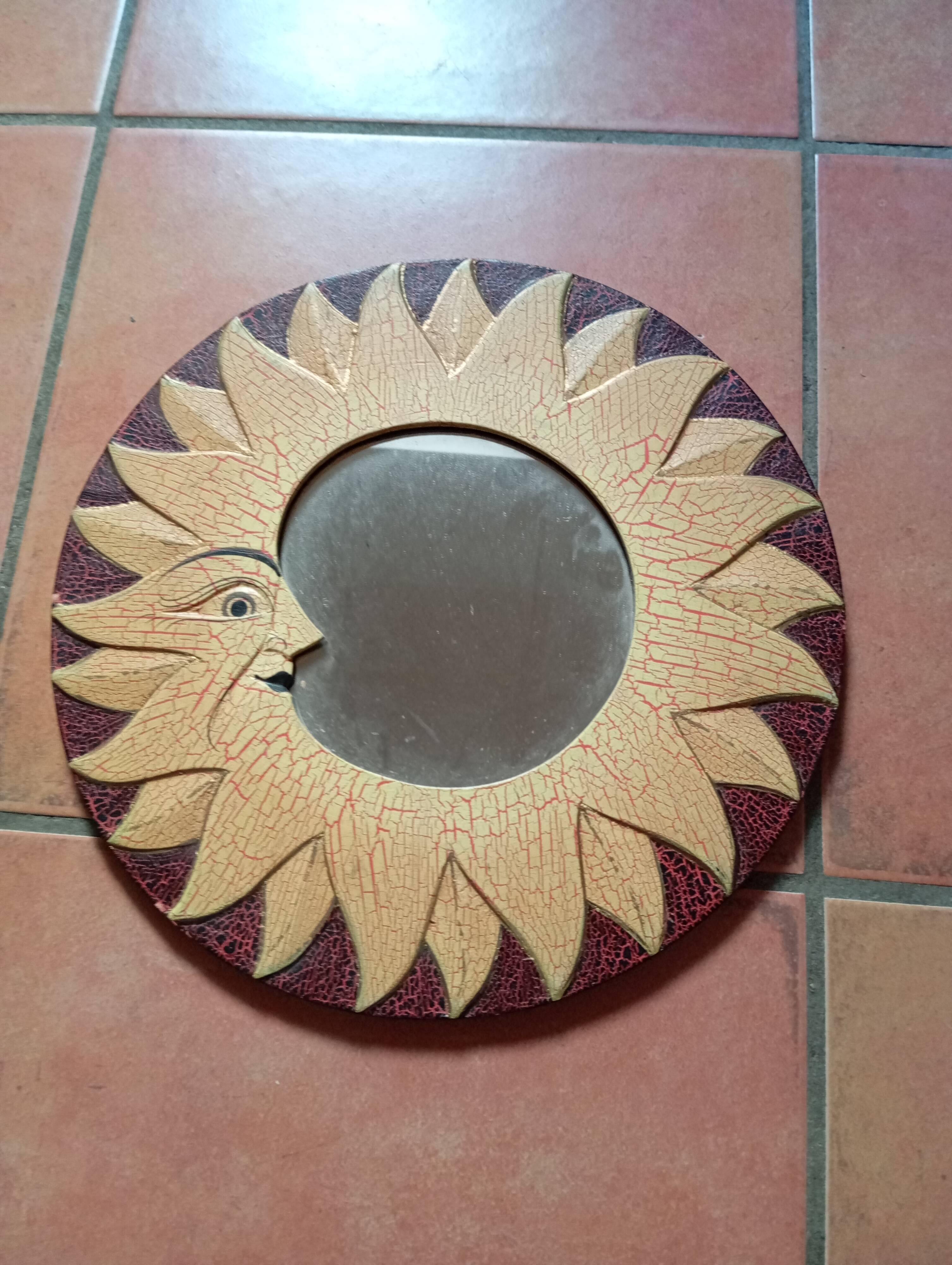 Yellow & brown wooden sun mirror