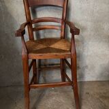 Chaise haute de bébé, ancienne en paille