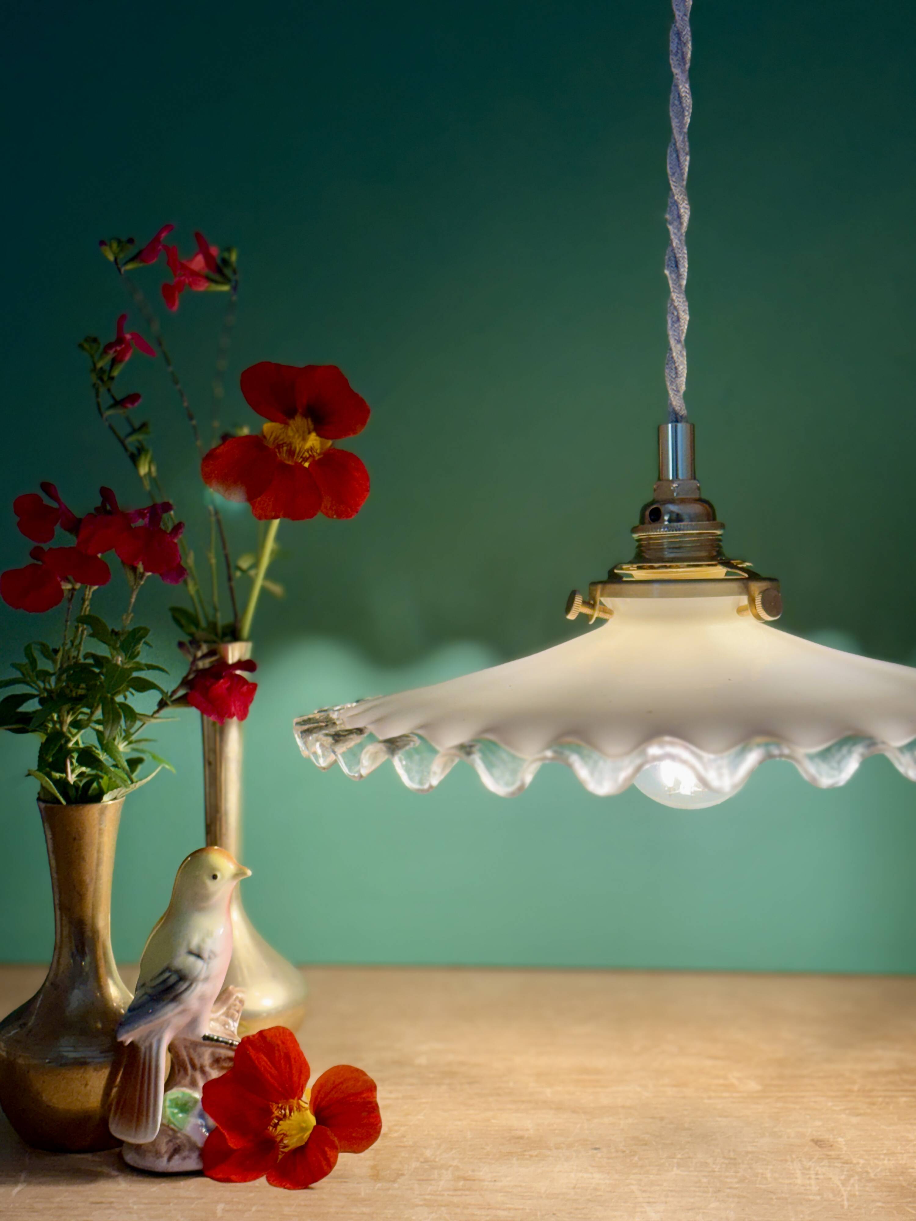 Vintage white opaline lace pendant light (OP12)