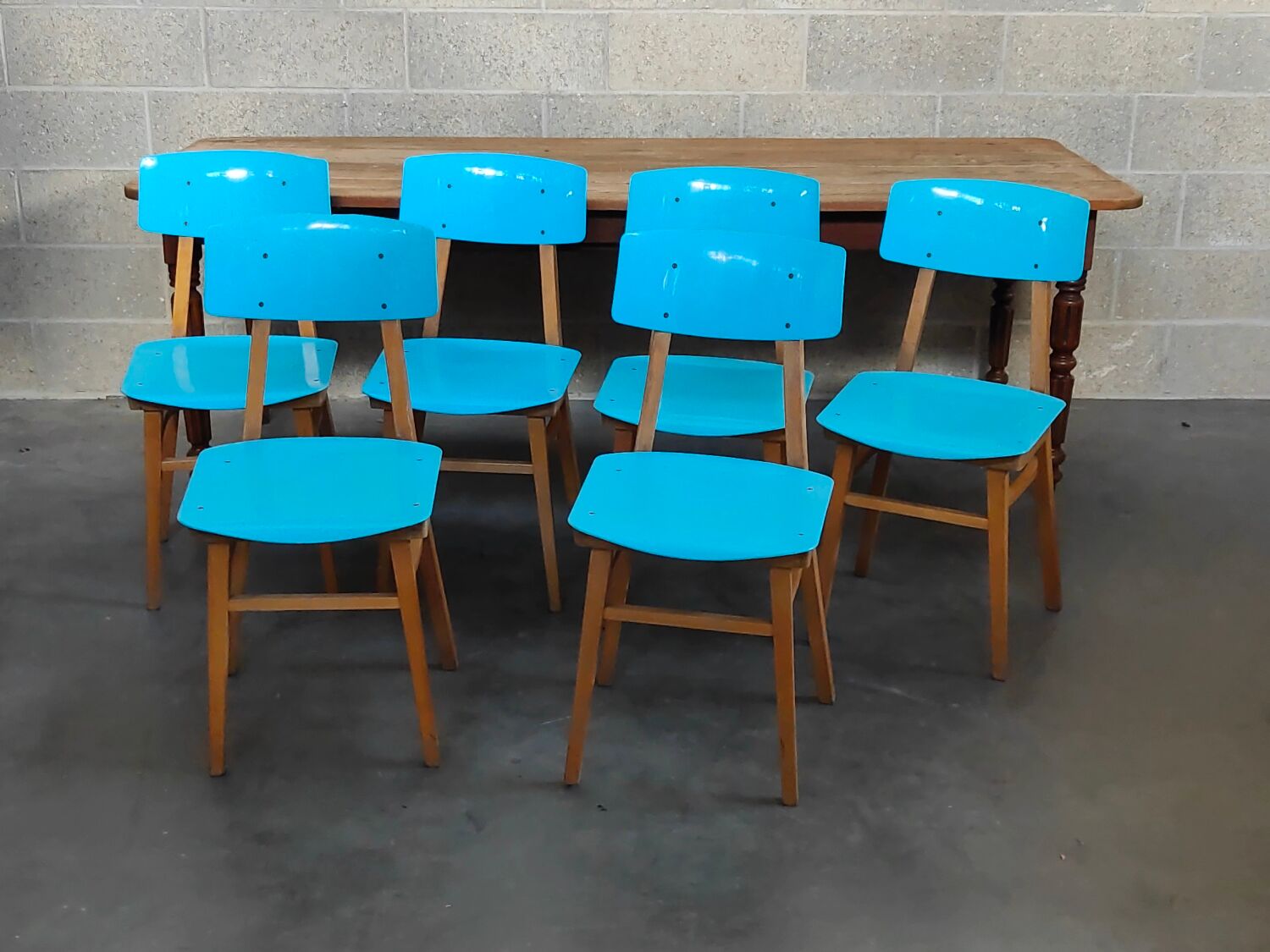 Set of 6 blue chairs TON (Thonet)