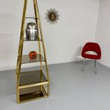 Étagère Pyramide design Hollywood Regency  Laiton Doré  Verre Fumé an. 60
