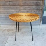 Table basse en métal et rotin