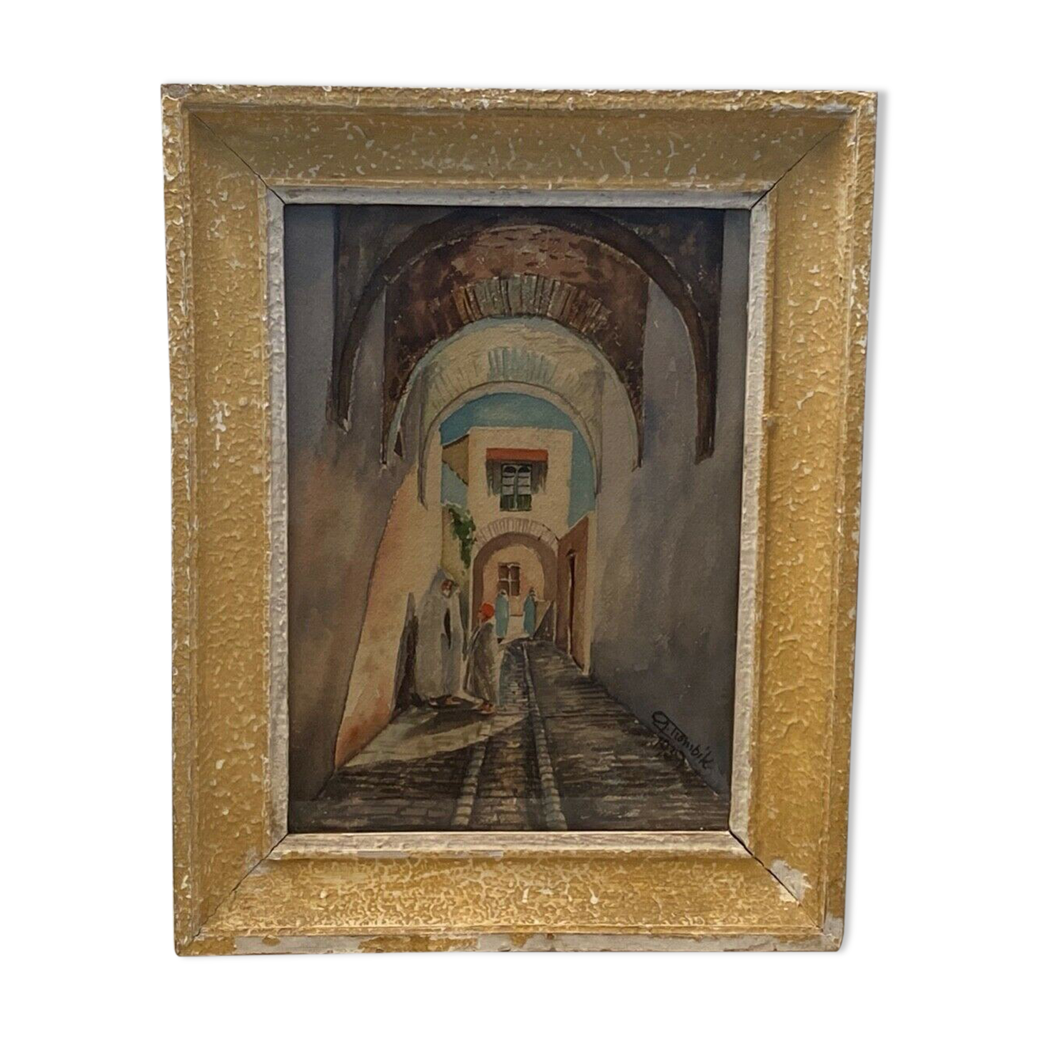 Orientalist painting watercolor tunisia north africa g-trombik 1939