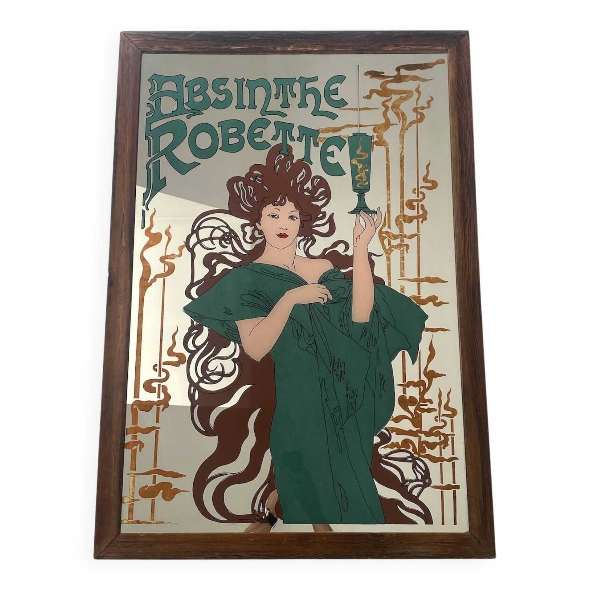 Advertising painted mirror Absinthe Robette Art Nouveau